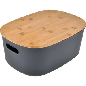 Antracitový plastový úložný box s víkem 38,5x29x22,5 cm – Homéa