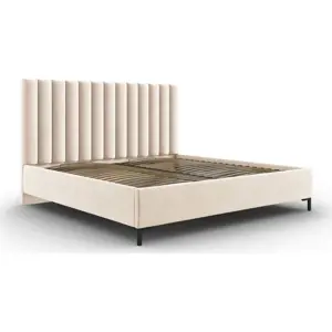 Produkt Béžová čalouněná dvoulůžková postel s úložným prostorem s roštem 180x200 cm Casey – Mazzini Beds