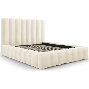Produkt Béžová čalouněná dvoulůžková postel s úložným prostorem s roštem 180x200 cm Kelp – Micadoni Home