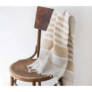 Béžová lněná plážová osuška 85x140 cm Allure Stripe – Linen Tales