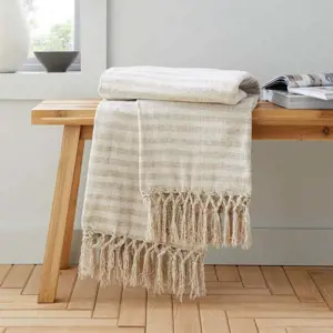 Produkt Béžová sametová deka 130x170 cm Stripe Chenille – Catherine Lansfield