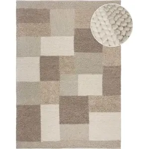 Béžový ručně tkaný koberec s příměsí vlny 80x150 cm Minerals Patchwork – Flair Rugs