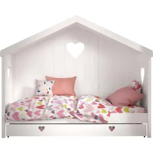 Produkt Bílá domečková dětská postel z borovicového dřeva s výsuvným lůžkem a úložným prostorem 90x200 cm AMORI – Vipack