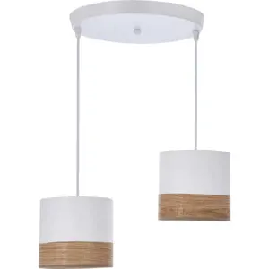 Bílé závěsné svítidlo se stínidlem z dýhy a textilu ø 15 cm Bianco – Candellux Lighting