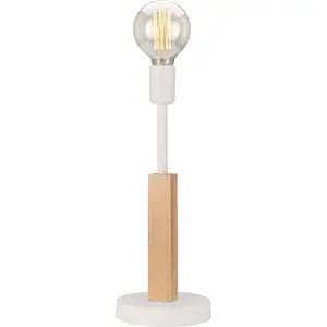 Bílo-hnědá stolní lampa s dřevěno-kovovým stínidlem (výška 39 cm) Orazio – LAMKUR