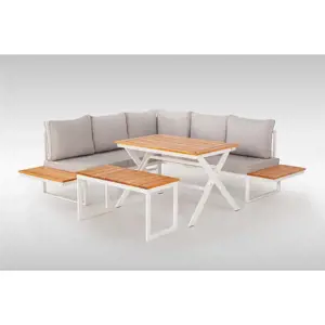 Produkt Bílo-šedý kovový zahradní lounge set pro 6 Hira – Floriane Garden
