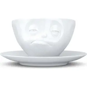 Bílý rozmrzelý porcelánový hrnek s podšálkem 58products