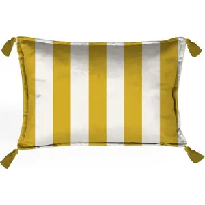 Produkt Bílý sametový polštář s pruhy ve zlaté barvě Velvet Atelier Borlas, 50 x 35 cm