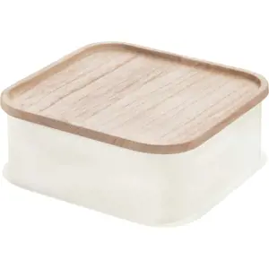 Bílý úložný box s víkem ze dřeva paulownia iDesign Eco, 21,3 x 21,3 cm