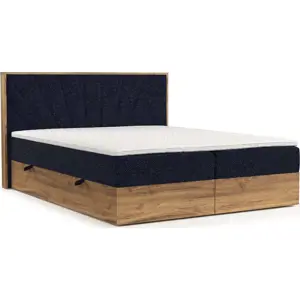 Boxspring postel s úložným prostorem v tmavě modro-přírodní barvě 140x200 cm Asahi – Maison de Rêve