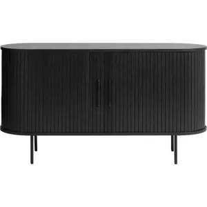 Černá nízká komoda v dekoru dubu s posuvnými dveřmi 140x76 cm Nola – Unique Furniture