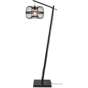 Černá stojací lampa s bambusovým stínidlem (výška 150 cm) Hokkaido – Good&Mojo