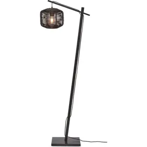 Černá stojací lampa s ratanovým stínidlem (výška 150 cm) Tanami – Good&Mojo