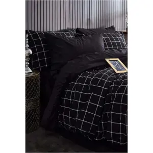 Černé 4dílné prodloužené povlečení na dvoulůžko s prostěradlem 200x220 cm Geometric – Mila Home