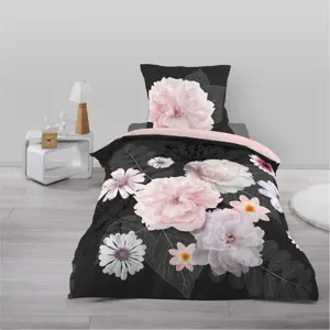 Produkt Černo-růžové bavlněné povlečení na jednolůžko 140x200 cm Floral – douceur d'intérieur