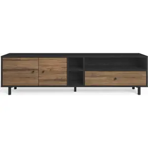 Černý/přírodní TV stolek v dekoru ořechu 180x47 cm Roald – Marckeric