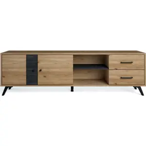 Černý TV stolek v dekoru dubu 181x53 cm Natura - Marckeric