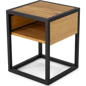 Produkt Černý/v přírodní barvě noční stolek s deskou z dubového dřeva s poličkami Diva – Spinder Design