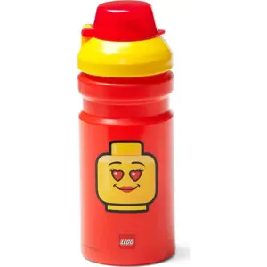 Červená lahev na vodu se žlutým víčkem LEGO® Iconic, 390 ml