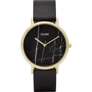 Produkt Dámské černé hodinky s koženým řemínkem a mramorovým ciferníkem Cluse La Roche Rose