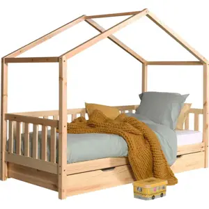 Produkt Domečková dětská postel z borovicového dřeva s výsuvným lůžkem a úložným prostorem v přírodní barvě 90x200 cm DALLAS – Vipack