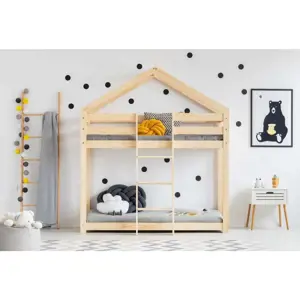 Produkt Domečková patrová dětská postel z borovicového dřeva 80x180 cm v přírodní barvě Mila DMP – Adeko