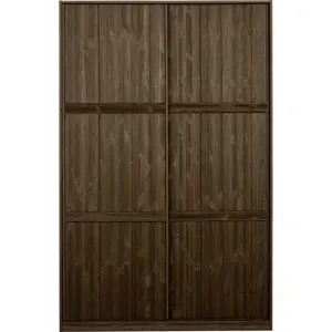 Produkt Hnědá šatní skříň z borovicového dřeva s posuvnými dveřmi 139x215 cm Katoi – BePureHome