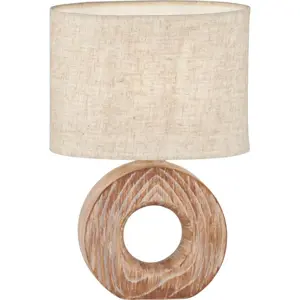 Hnědo-béžová keramická stolní lampa s textilním stínidlem (výška 31 cm) Hanke – Fischer & Honsel