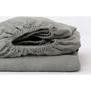 Produkt Khaki napínací lněné prostěradlo 90x200 cm – Linen Tales