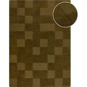 Khaki ručně tkaný vlněný koberec 120x170 cm Checkerboard – Flair Rugs