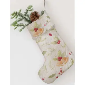 Látková vánoční punčocha Christmas Print Natural – Linen Tales