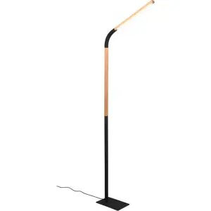 LED stojací lampa v černé a přírodní barvě s dřevěným stínidlem (výška 169,5 cm) Norris – Trio