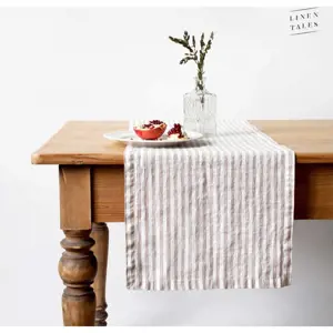 Lněný běhoun na stůl 40x200 cm Natural White Stripes – Linen Tales