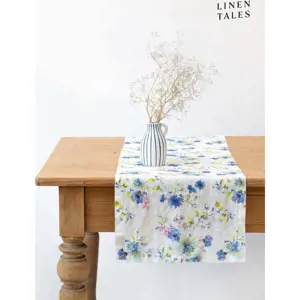 Lněný běhoun na stůl 40x200 cm White Flowers – Linen Tales