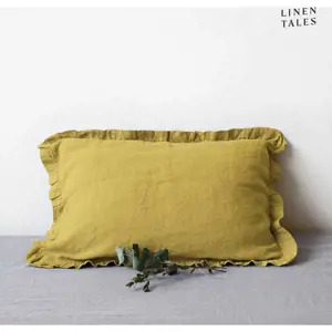 Lněný povlak na polštář 40x40 cm Lemon Curry – Linen Tales