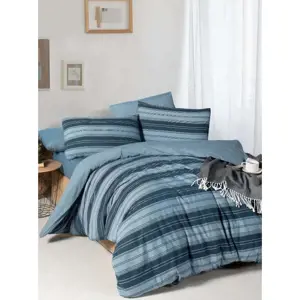 Modré 4dílné prodloužené povlečení na dvoulůžko s prostěradlem 200x220 cm Stripes – Mila Home