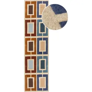 Modro-oranžový ručně tkaný vlněný běhoun 60x230 cm Retro Blocks – Flair Rugs