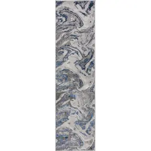 Modro-šedý běhoun 80x300 cm Marbled – Flair Rugs