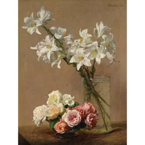 Reprodukce obrazu Henri Fantin-Latour - Roses and Lilies, 45 x 60 cm