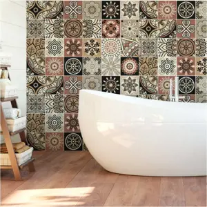 Sada 24 nástěnných samolepek Ambiance Wall Stickers Tiles Piura, 10 x 10 cm