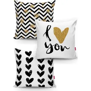 Produkt Sada 3 povlaků na polštáře Minimalist Cushion Covers BW With Hint Of Gold, 45 x 45 cm