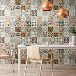 Sada 30 nástěnných samolepek Ambiance Wall Decal Cement Tiles Bali, 15 x 15 cm