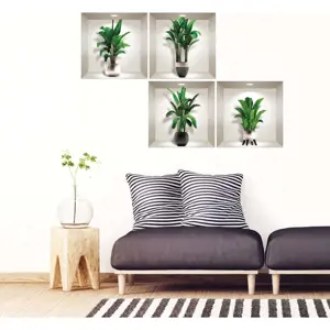 Sada 4 3D samolepek na zeď Ambiance Exotic Palm Leaves