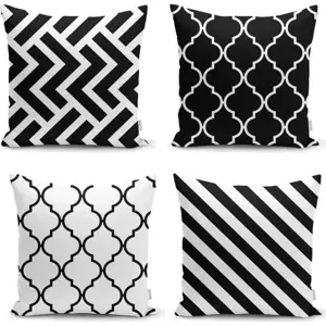 Sada 4 povlaků na polštáře Minimalist Cushion Covers BW Graphic Patterns, 45 x 45 cm