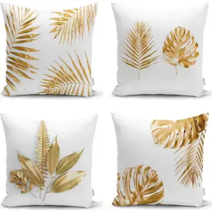 Sada 4 povlaků na polštáře Minimalist Cushion Covers Gold Leaves Modern, 45 x 45 cm