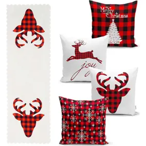 Sada 4 vánočních povlaků na polštář a běhounu na stůl Minimalist Cushion Covers Christmas Tartan