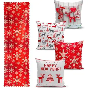 Sada 4 vánočních povlaků na polštář a běhounu na stůl Minimalist Cushion Covers Happy Holiday