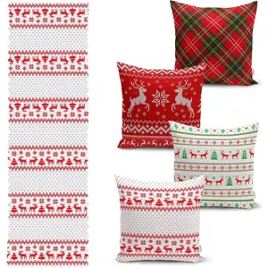 Sada 4 vánočních povlaků na polštář a běhounu na stůl Minimalist Cushion Covers Nordic Knit