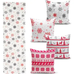 Sada 4 vánočních povlaků na polštář a běhounu na stůl Minimalist Cushion Covers Red Christmas