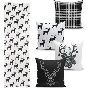 Sada 4 vánočních povlaků na polštář a běhounu na stůl Minimalist Cushion Covers Reindeer and Stars